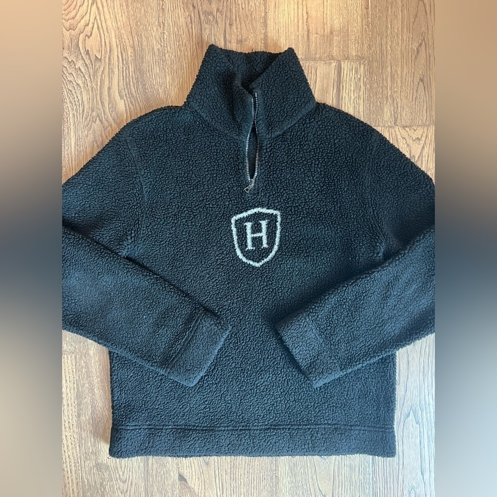Vintage Y2K Hilfiger Sherpa Black Logo 1/4 Zip Fleece Pullover Medium